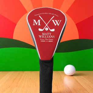 Golfer Monogram white crossed clubs on red Golf Head Cover