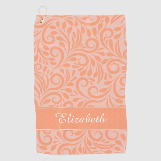 Golfer | Monogrammed Abstract Floral Pink Orange Golf Towel (Front)