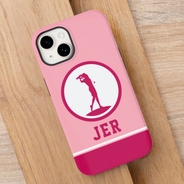 Golfer Monogrammed Silhouette Pink Chic For Her iP Case-Mate iPhone Case (Creator Uploaded)