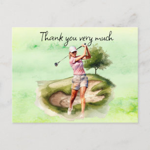 Golfer n golf course watercolor thank you card