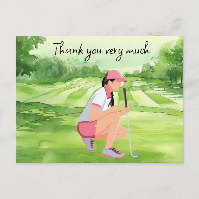Golfer n golf course watercolor thank you card (Front)