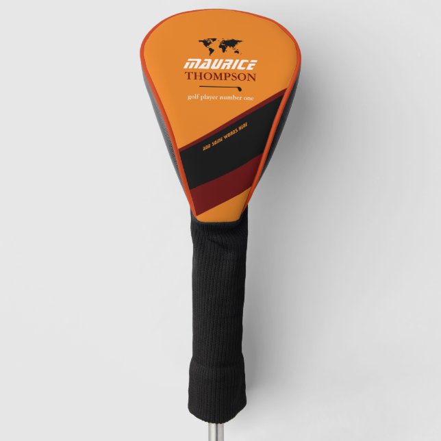 golfer name on stylish orange golf head cover (Front)
