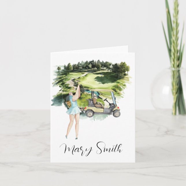 Golfer on golf course with Name gifts for golfer Note Card (Front)