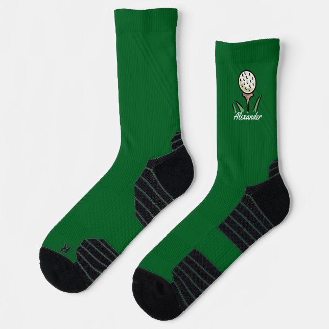 Golfer Oversized Golf Balls Gold Tees Personalized Socks (Left)