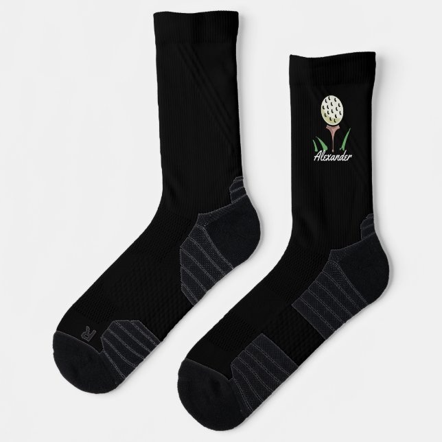 Golfer Oversized Golf Balls Gold Tees Personalized Socks (Left)