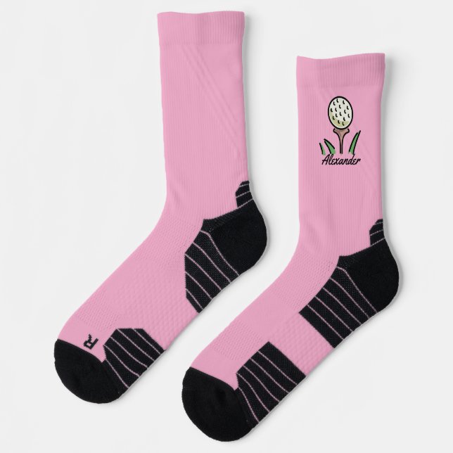 Golfer Oversized Golf Balls Gold Tees Personalized Socks (Left)