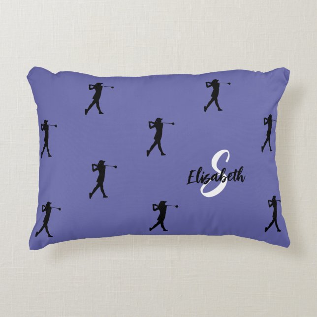 Golfer Pattern Monogrammed Golf Sports Periwinkle Accent Pillow (Front)