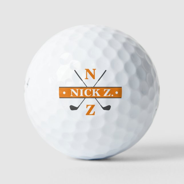 Golfer Personalized 2-initials Orange Branded Golf Balls (Front)