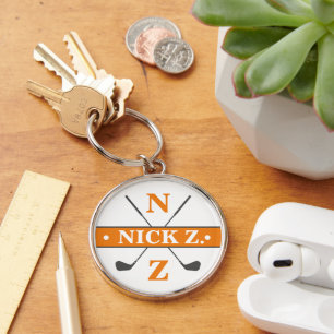 Golfer Personalized 2-initials Orange  Keychain