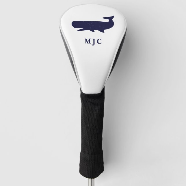 Golfer Personalized Monogram Nautical Navy Blue Golf Head Cover (Front)