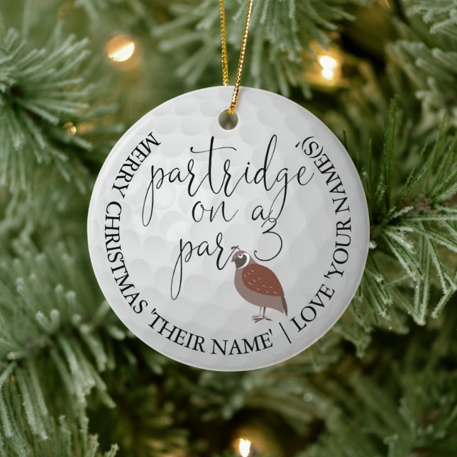 Golfer Photo Christmas Golf Gift Partridge Ceramic Ornament (Tree)