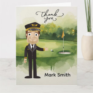 Golfer Pilot on Golf Course with text Thank you  Card