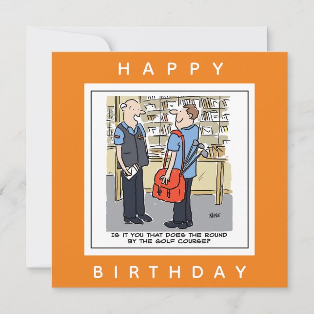 Golfer Postman Loves Golf Cartoon Card (Front)