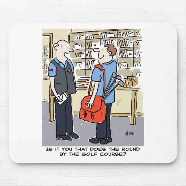 Golfer Postman Loves Golf Cartoon Mouse Pad (Front)