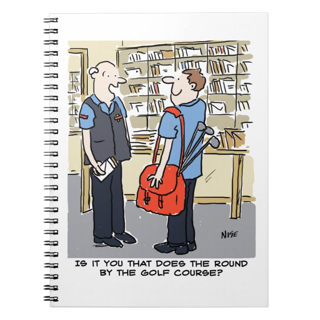 Golfer Postman Loves Golf Cartoon Notebook (Front)
