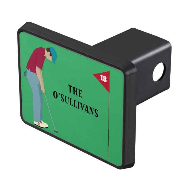 Golfer Putting Ball Themed Green Trailer Hitch Cover (Top Right)