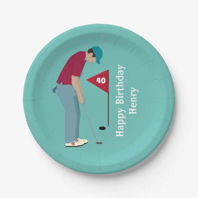 Golfer Putting Birthday  Paper Plate (Front)