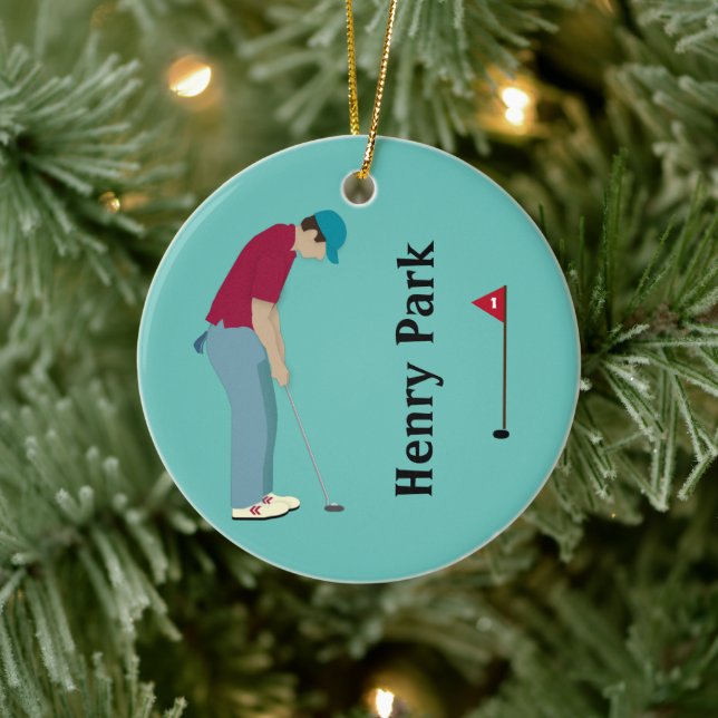Golfer Putting Christmas Ceramic Ornament (Tree)
