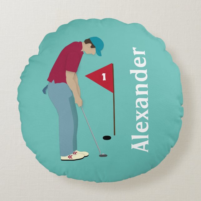 Golfer Putting  Round Pillow (Front)