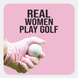 Golfer real women play golf square sticker