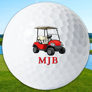 Golfer Red Cart Personalized 3 Initial Monogram Golf Balls