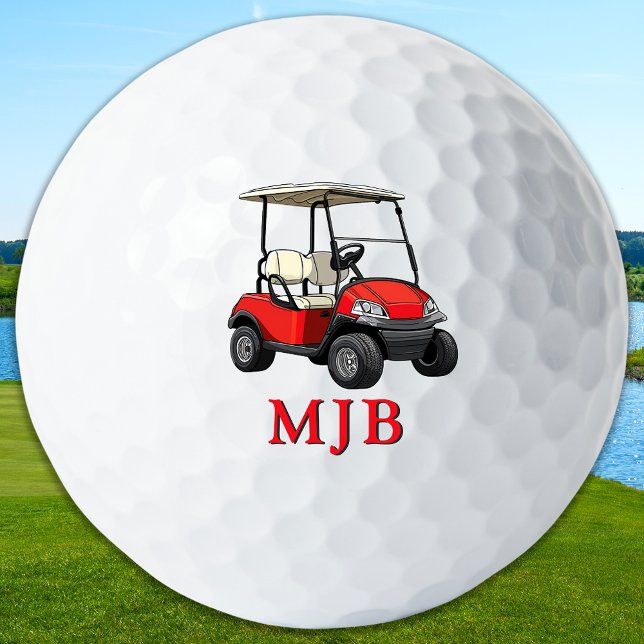 Golfer Red Cart Personalized 3 Initial Monogram Golf Balls (Creator Uploaded)