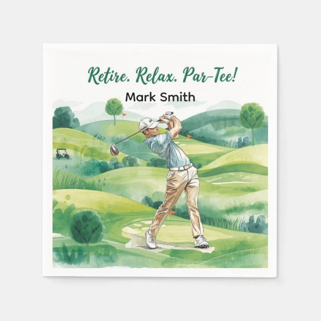 Golfer retirement par tee party golfing on course napkin (Front)