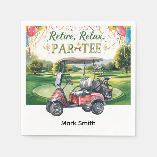 Golfer retirement par tee party golfing on course napkin (Front)