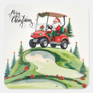 Golfer Santa Claus golf Merry Christmas Square Sticker