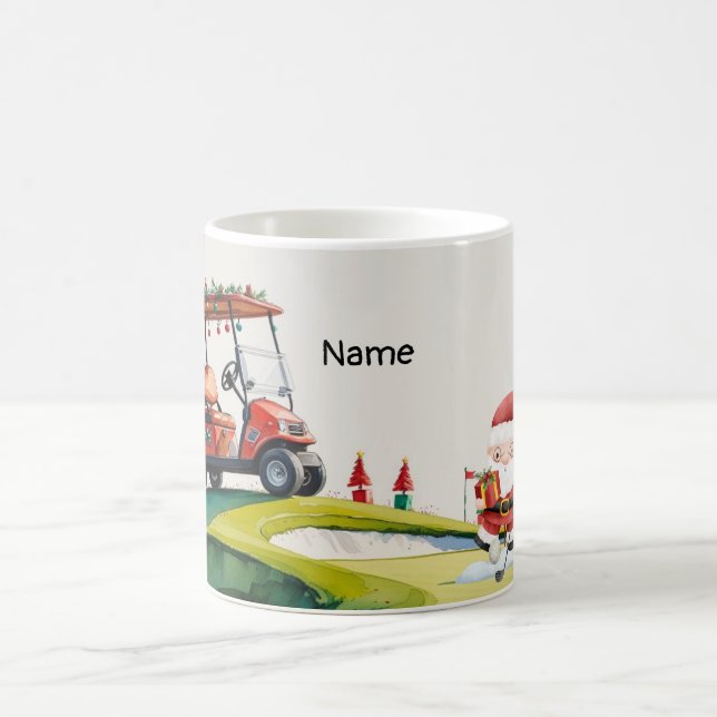 Golfer Santa Claus golfing at course Christmas  Coffee Mug (Center)
