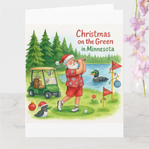 Golfer Santa Claus Golfing in Minnesota Lake view Card