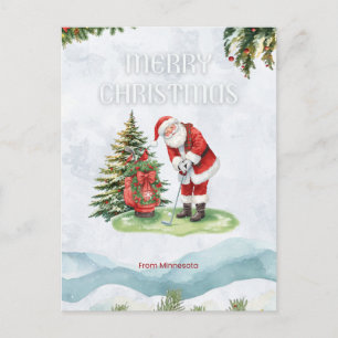 Golfer Santa Claus Golfing in Minnesota on Green Holiday Postcard