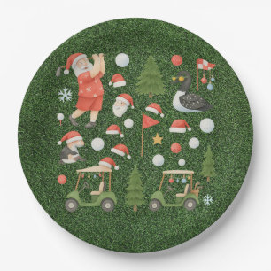 Golfer Santa Claus Golfing in Minnesota on Green Paper Plate
