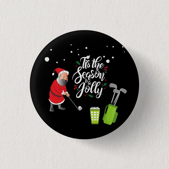 Golfer Santa Claus is golfing under snow Christmas 1 Inch Round Button (Front)