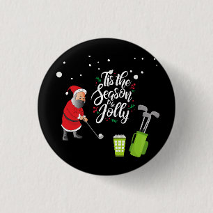 Golfer Santa Claus is golfing under snow Christmas 1 Inch Round Button