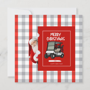 Golfer Santa Claus with Golf Cart Merry Christmas Holiday Card