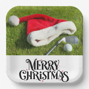 Golfer Santa Hat  on Green for Christmas  Paper Plate