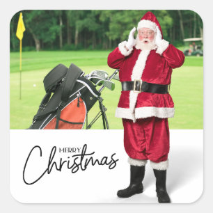 Golfer Santa on Green for Christmas  Square Sticker