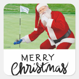 Golfer Santa on Green for Christmas Square Sticker