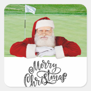 Golfer Santa on Green for Christmas Square Sticker