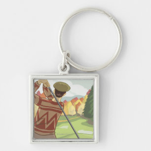 Golfer Scene - Flathead lake, Montana Keychain
