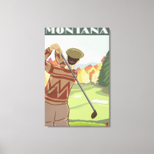 Golfer SceneMontanaVintage Travel Poster Canvas Print