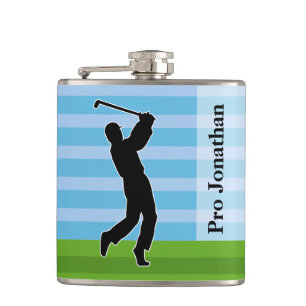 Golfer Silhouette "Add Your Name" Hip Flask