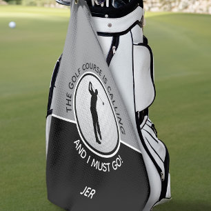 Golfer Silhouette Golf Course Quote Black Grey  Towel