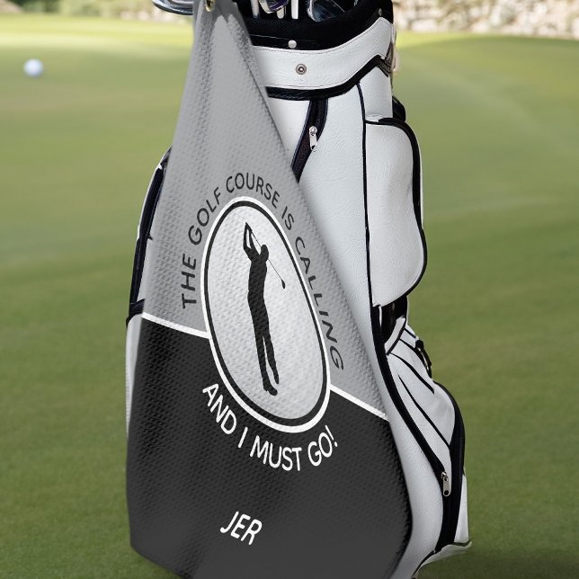 Golfer Silhouette Golf Course Quote Black Grey  Towel (Creator Uploaded)