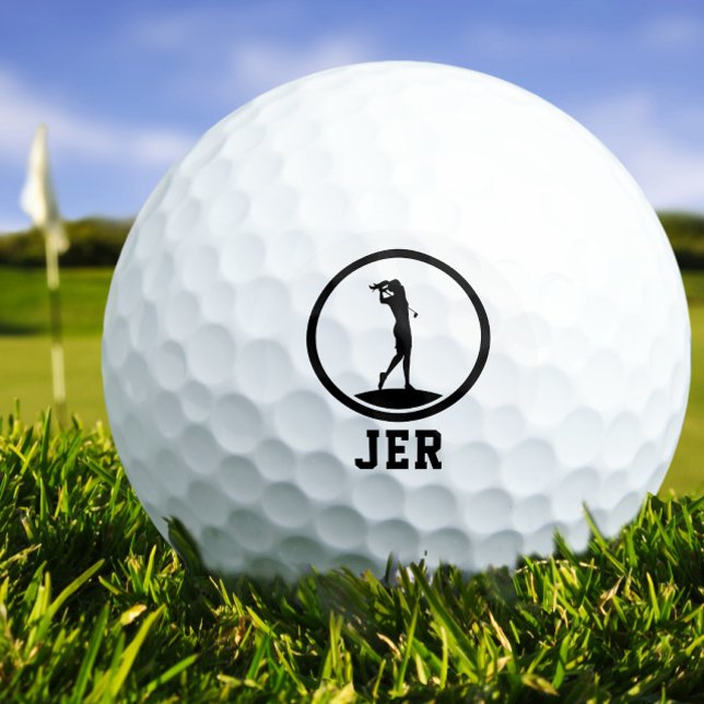 Golfer Silhouette Monogrammed Female Sports Black  Golf Balls (Golfer Silhouette Monogrammed Female Sports Black Golf Balls)