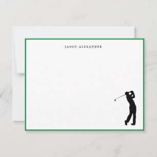 Golfer Silhouette Personalized Green Border Thank You Card