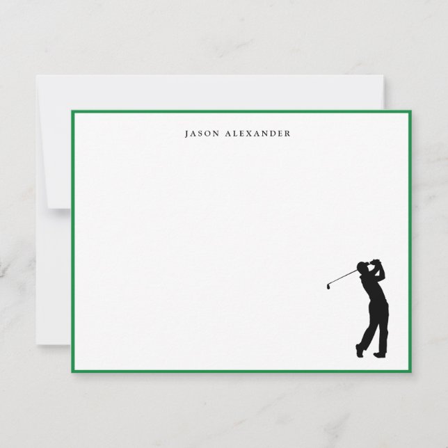 Golfer Silhouette Personalized Green Border Thank You Card (Front)