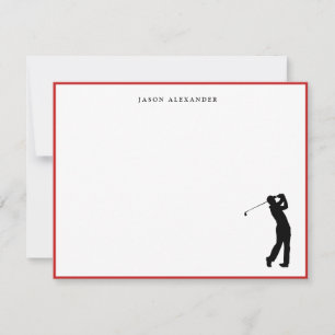 Golfer Silhouette Personalized Red Border Thank You Card