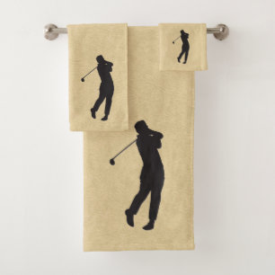 Golfer Silhouette  Sport Design Leather Look  Bath Towel Set